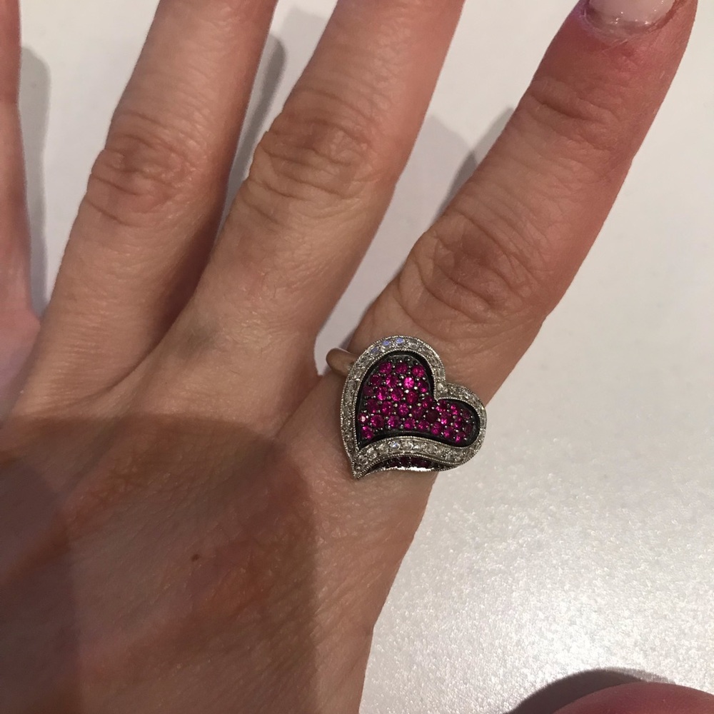 DIAMOND AND RUBY HEART RING- size 5.5 - Picture 2 of 6